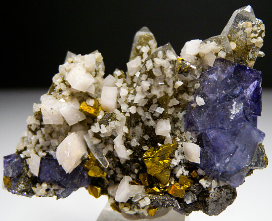 Fluorite, Chalcopyrite on Quartz