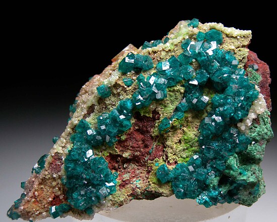 Calcite, Dioptase, Duftite