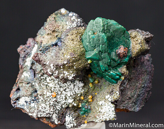 Chrysocolla after Malachite after Azurite with Wulfenite