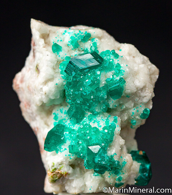 Dioptase on Calcite