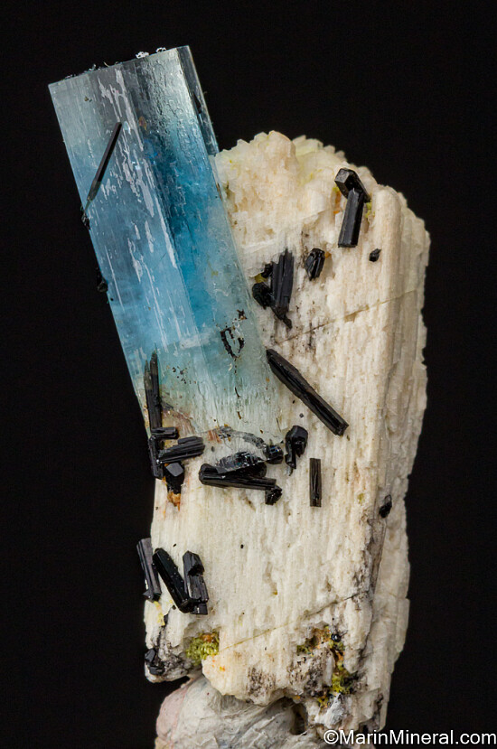Aquamarine, Schorl on Orthoclase