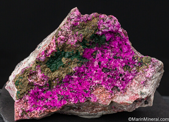 Kolwezite, Malachite on Cobaltian Calcite