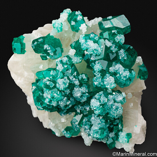 Dioptase on Calcite