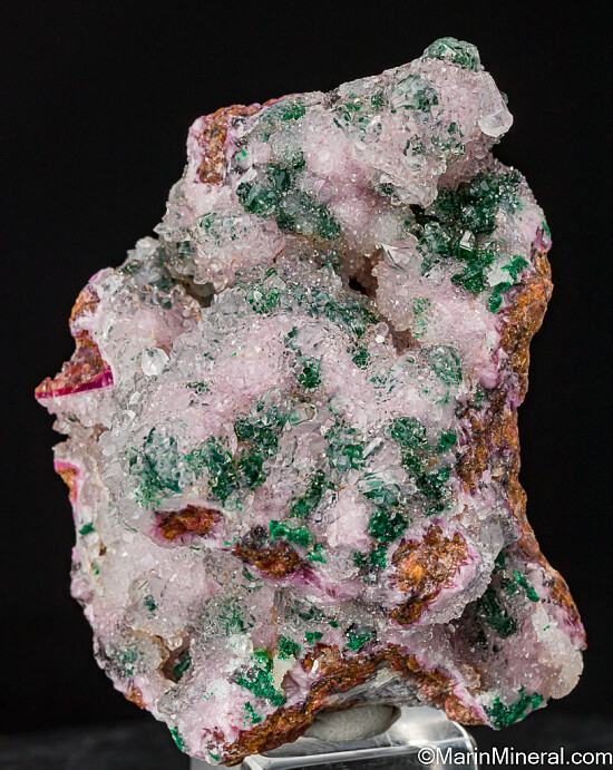Quartz over Cobaltian Calcite, Malachite