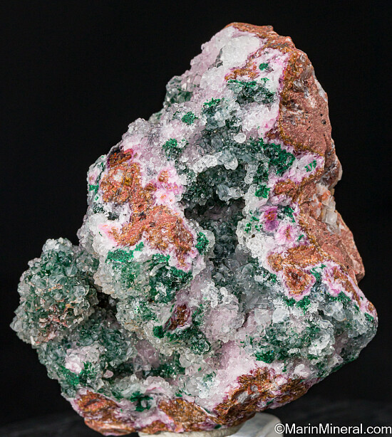 Quartz over Cobaltian Calcite, Malachite