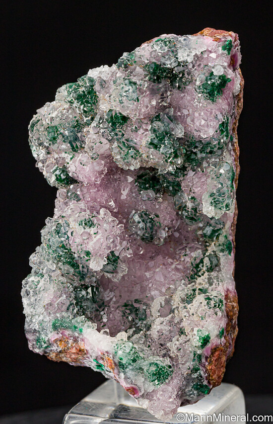 Quartz over Cobaltian Calcite, Malachite