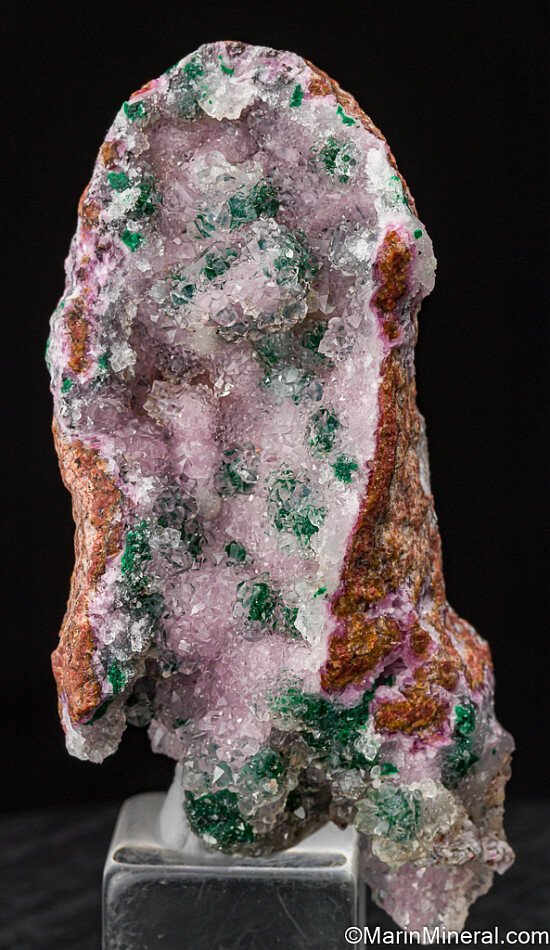Quartz over Cobaltian Calcite, Malachite