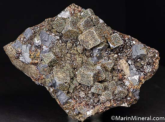 Chalcopyrite on Galena with Sphalerite