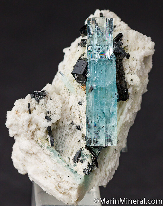 Aquamarine, Schorl on Feldspar