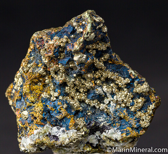 Covellite, Pyrite on Chalcopyrite