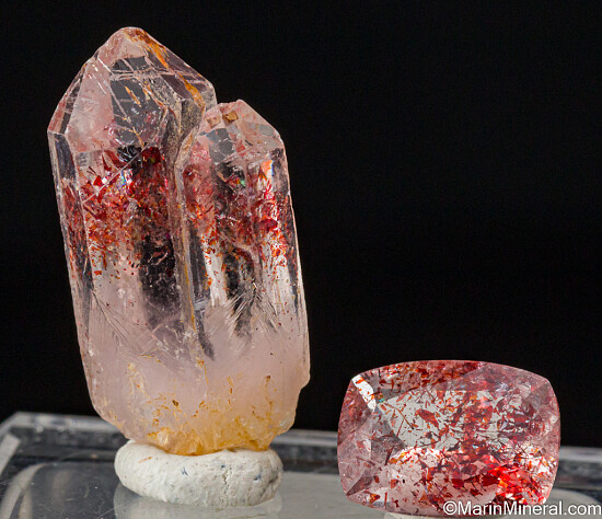 Hematite in Quartz Rough and Cut