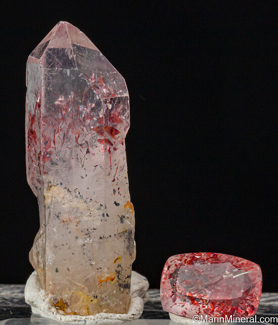 Hematite in Quartz Rough and Cut