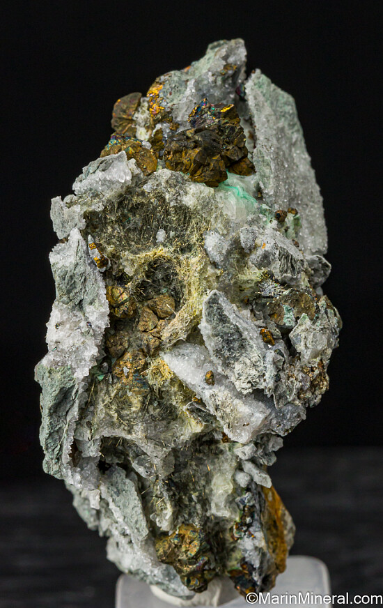Millerite on Quartz with Chalcopyrite, Annabergite