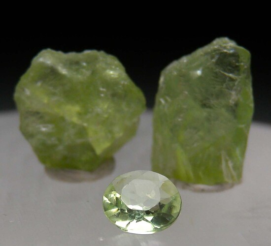 Peridot rough and cut set