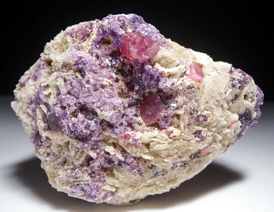 Tourmaline, Lepidolite on Albite