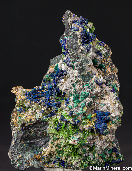 Azurite, Bayldonite after Mimetite, Wulfenite